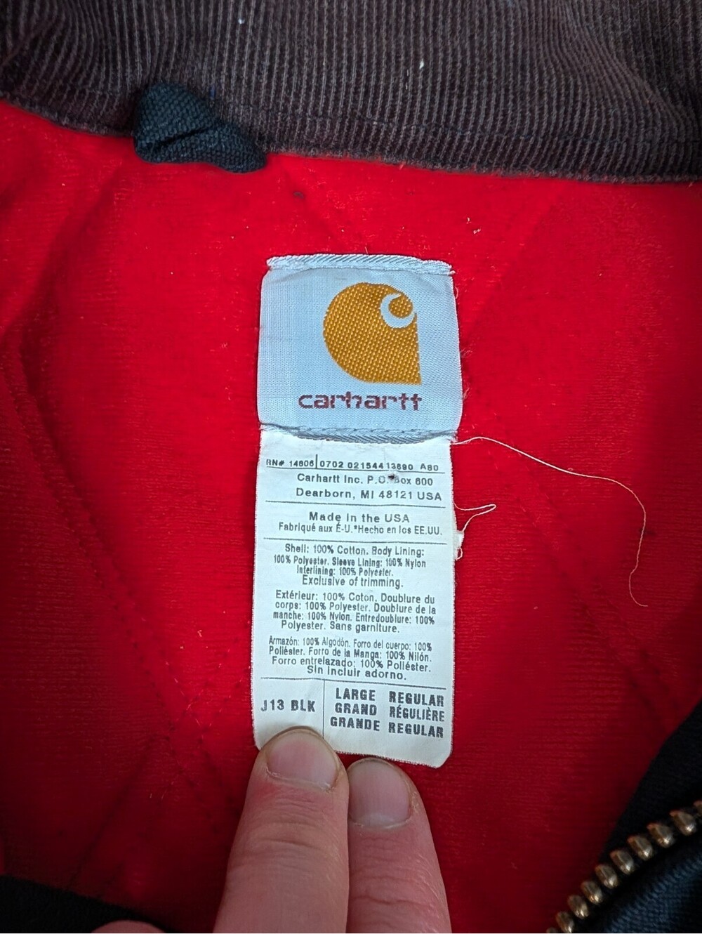 VTG Carhartt J13 BLK  Santa Fe Jacket L Black Red Quilted Liner July 2002 - Picture 4 of 9